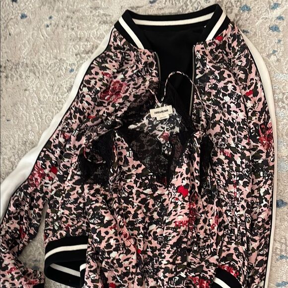 Zadig & Voltaire Artistic Pink and Black reversible Bomber Jacket - Picture 1 of 3